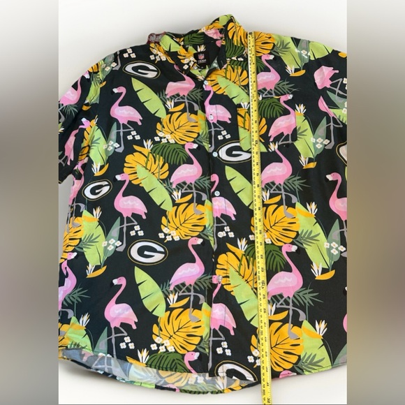 NFL Green Bay Packers Tropical Flamingo Black and Pink Casual Button-Up Shirt XL - Picture 9 of 11